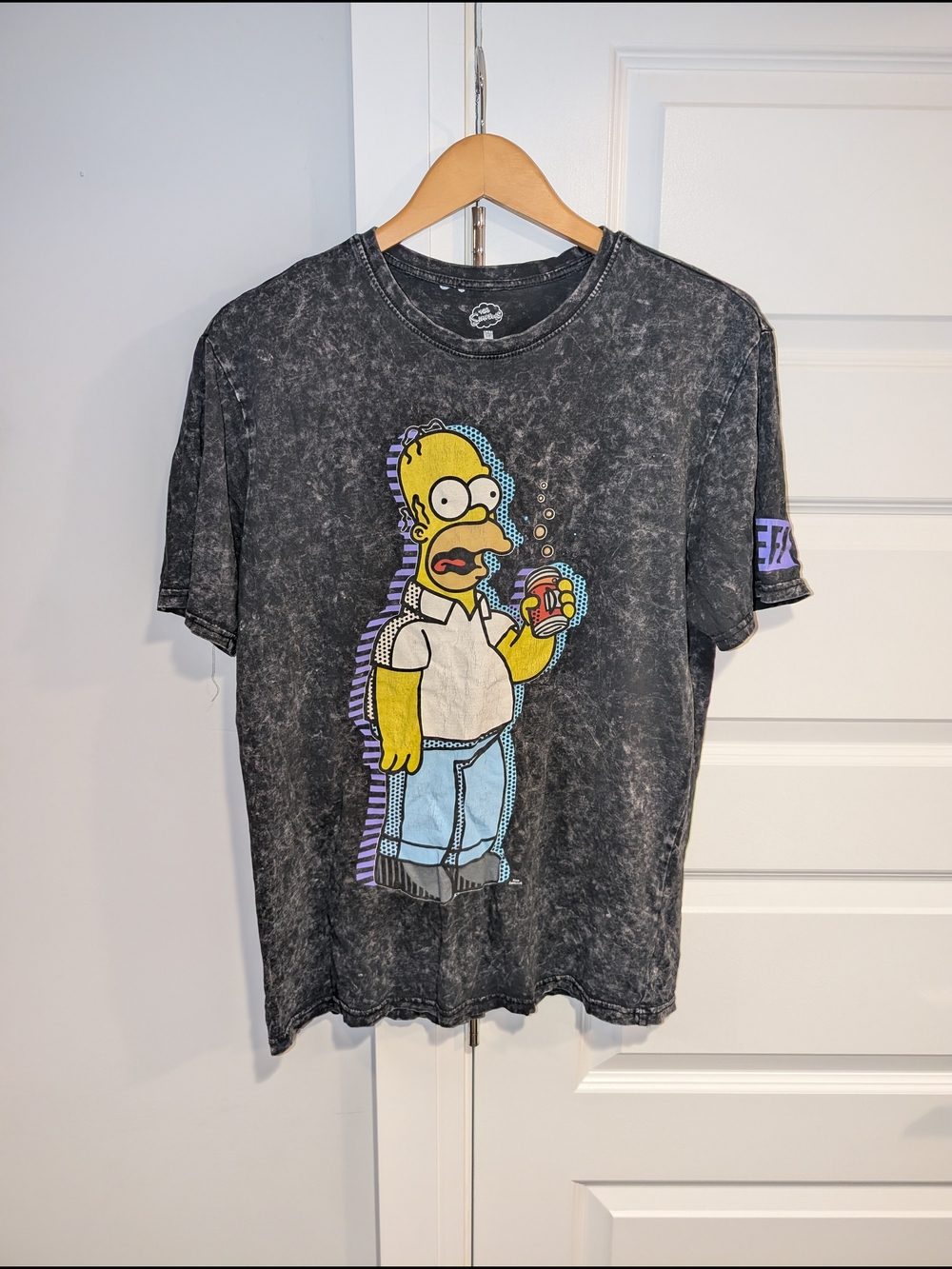 Black Mineral Wash Homer Simpson Duff Beer Graphic Short Sleeve Tee